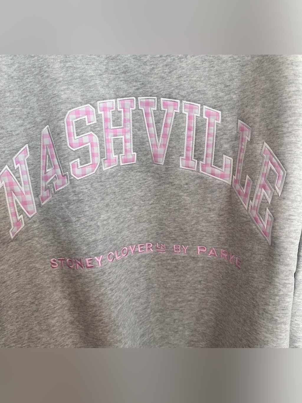 Parke X Stoney Clover Nashville Pink Gingham Lettering Grey Sweatshirt